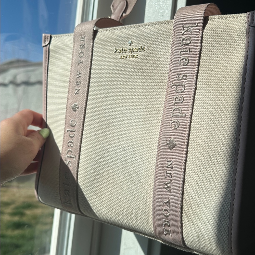 kate spade Cream and Light Pink Canvas Tote with Matching Wallet - Picture 7 of 7